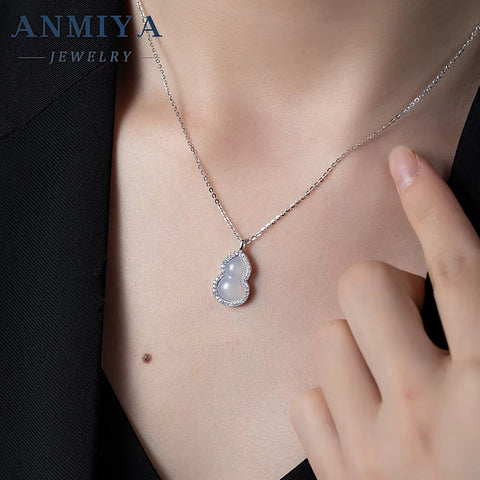 S925 Sterling Silver Gourd Pendant Necklace New Light Luxury Collarbone Chain Necklace,Lucky Calabash Shining Women Jewelry