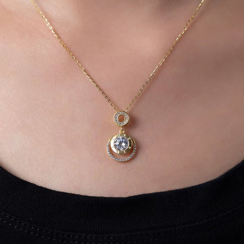 ANMIYA Custom 18K Gold Plated 925 Sterling Silver Link Chain round Brand Cubic Zirconia Pendant Necklace for Gift