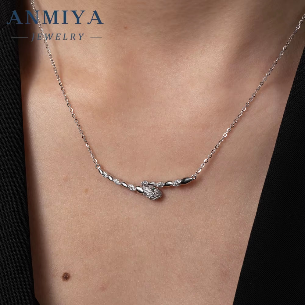 Trendy Fashionable Snake Shape Zircon 925 Sterling Silver Collarbone Necklace for Women Girl