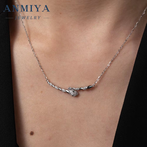 Trendy Fashionable Snake Shape Zircon 925 Sterling Silver Collarbone Necklace for Women Girl