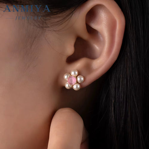 Green Pink Zircon Fresh Water Pearl 925 Silver Summer Sweet Girl Gift Earrings High Quality Unique Fine Jewelry Stud Earrings