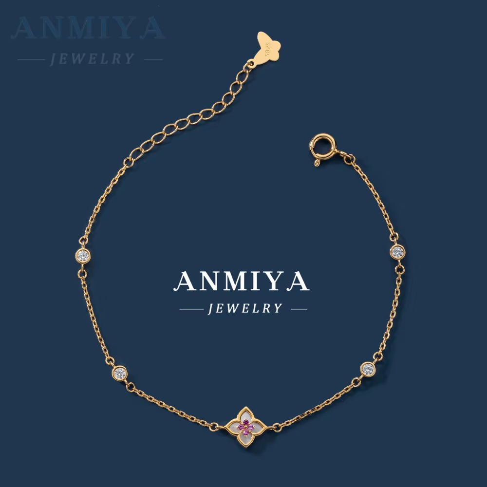 Simple Four Leaf Clover Pendant Four-Petal Flower Bracelet 925 Silver Fashion Accessories Bracelet Women