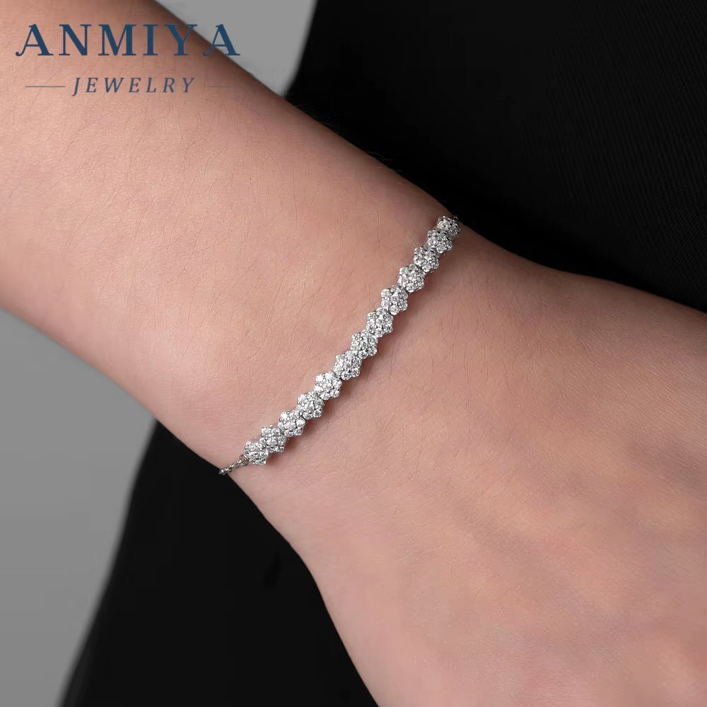 ANMIYA High Quality Adjustable CZ Diamond Tennis Bracelet Sterling 925 Silver Chain Flower Bracelets Jewelry