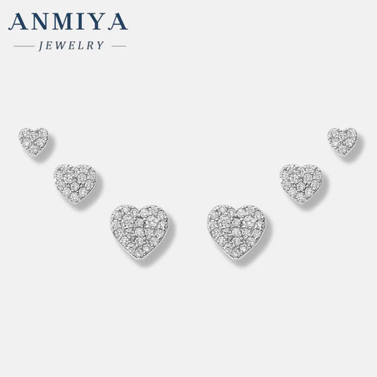 ANMIYA Women'S Gift Jewelry Cute 3 Pairs of Sweet Stud Earrings Cubic Zircon Heart 925 Sterling Silver Stud Earrings