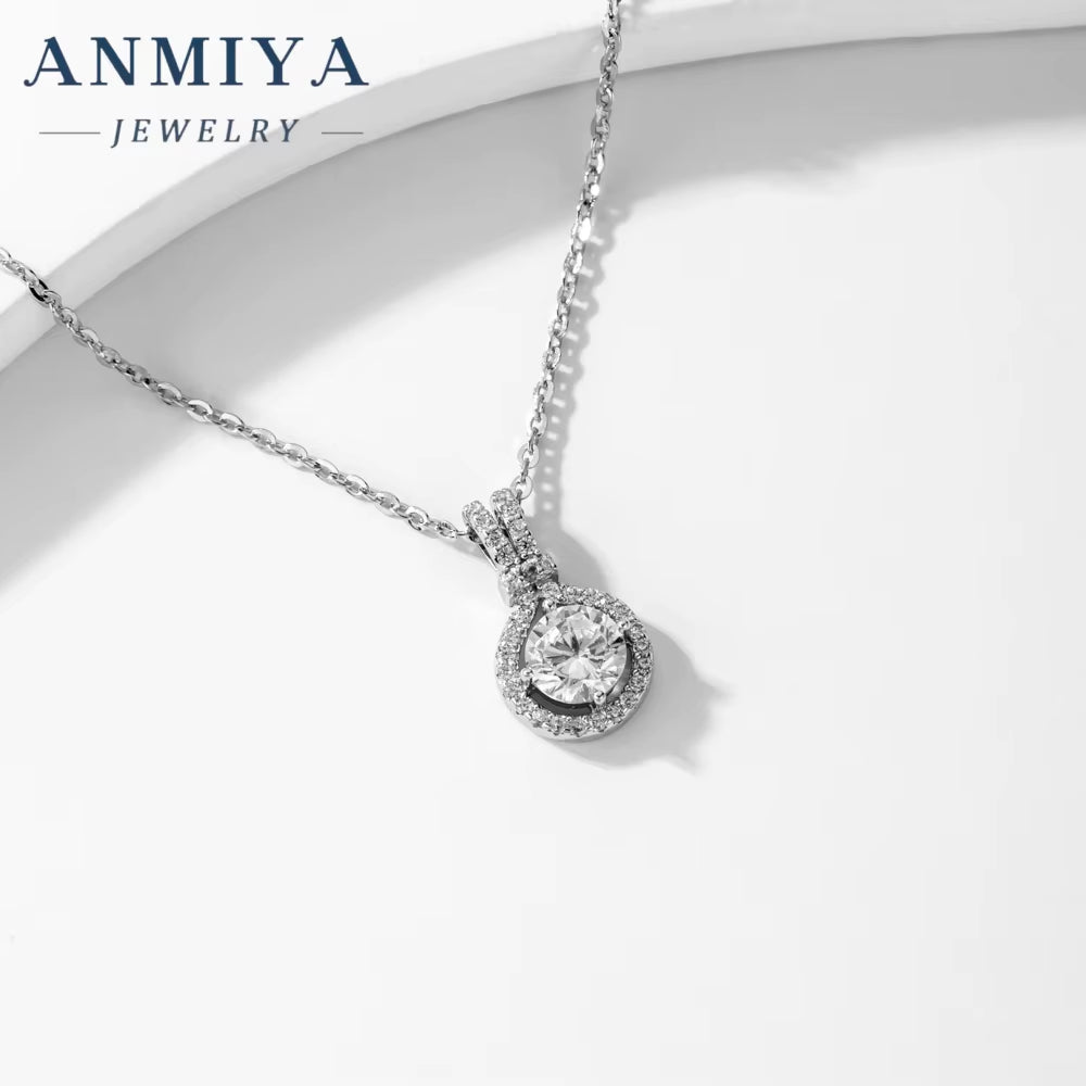 ANMIYA Dainty 925 Sliver Pendant round Cut Cubic Moissanite Simple Pendant Necklace for Women Girls