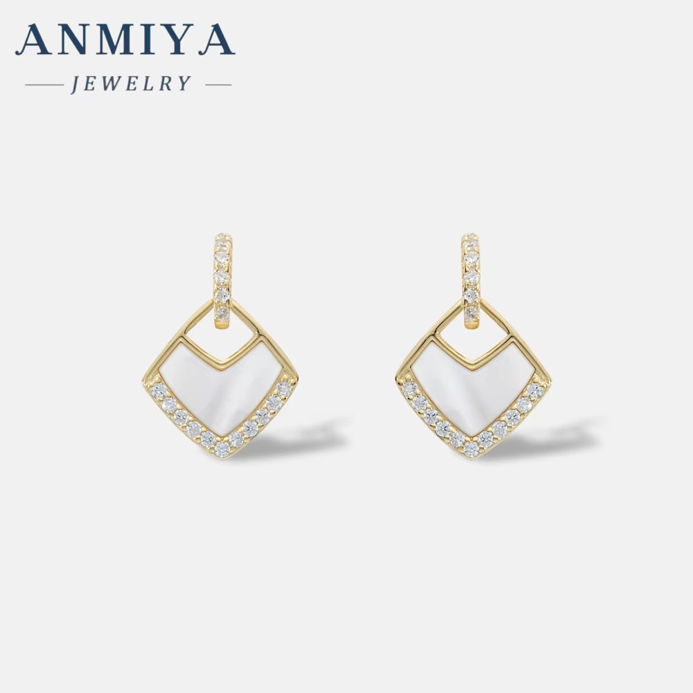 Wholesale Rhombus Earrings Women S925 Silver 18K Gold Cubic Zirconia Stud Dangle Stud Earrings for Women Fashion Jewlery