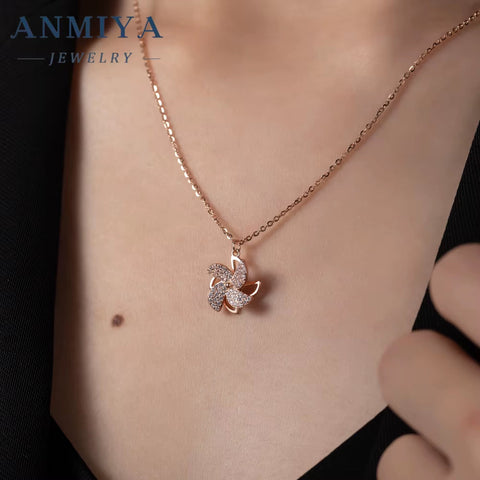 New Design Rotating Windmill Summer Fashionable S925 Silver 18K Gold Collarbone Necklace for Women