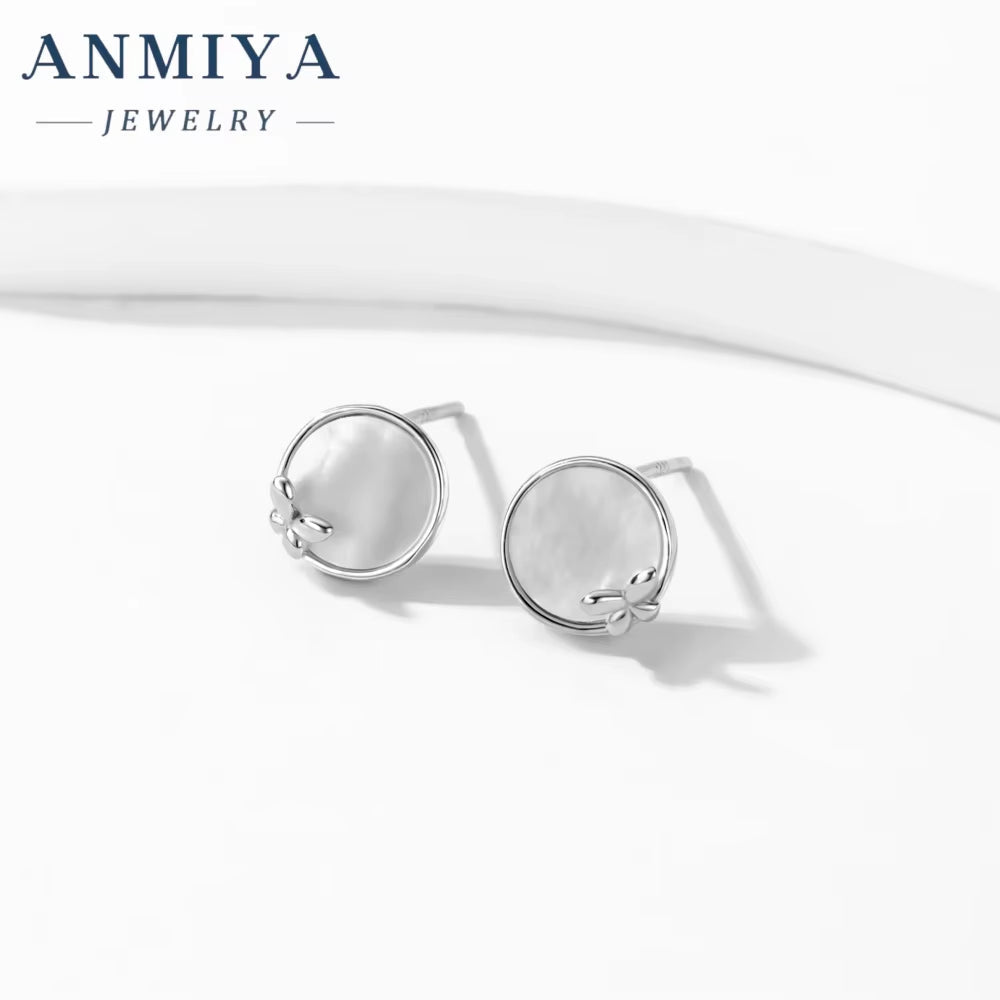 OEM 925 Silver Jewelry Trendy round Shape Charms Stud Lady Dainty Earring Jewelry Plated Stud Shell Earring