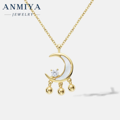 ANMIYA Unisex Luxury Clavicle Chain Necklace Light Star Moon Zircon Tassel Rhodium Plated Party Jewelry for Weddings Parties