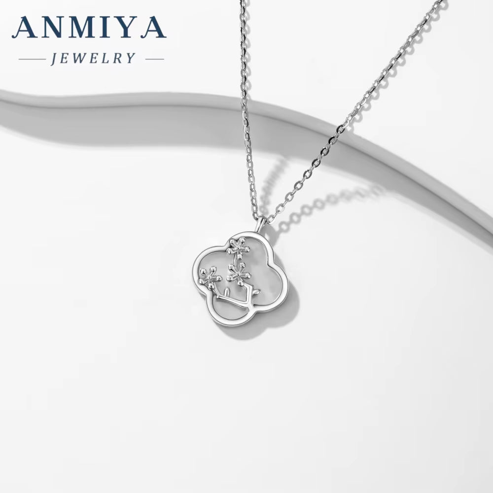 Women'S 925 Sterling Silver Plum Blossom Necklace Four Leaf Clover Pendant for Birthday Anniversary