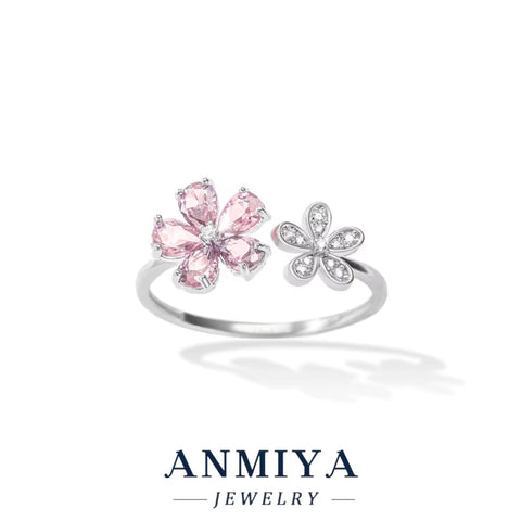 Wholesale Nature 925 Silver Adjustable Floral Ring, Zircon Jewelry Bulk Orders for Women'S Gift, Wedding