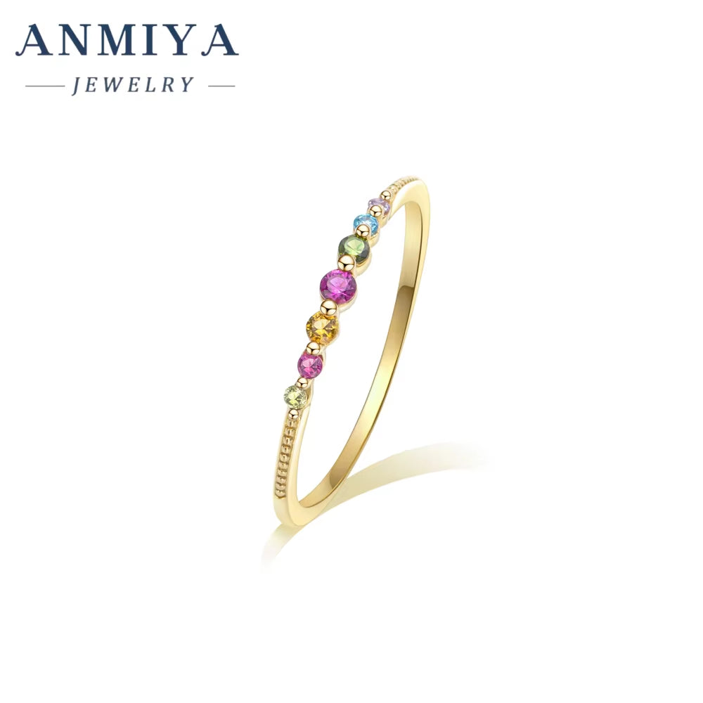 925 Silver Rainbow Cubic Zirconia CZ Ring Colorful Cubic Zircon Rainbow Ring Women Finger Ring