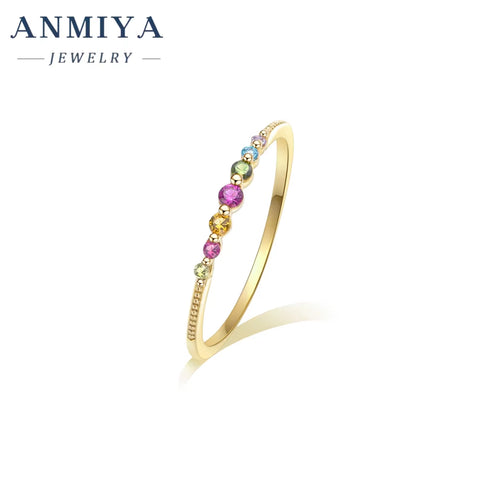 925 Silver Rainbow Cubic Zirconia CZ Ring Colorful Cubic Zircon Rainbow Ring Women Finger Ring