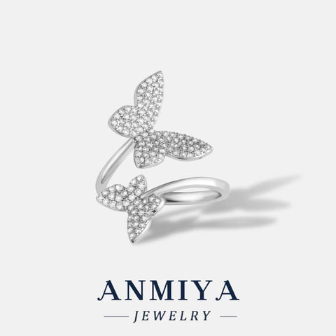Factory Supply 925 Silver Open Cuff Butterfly Rings Delicate Women'S Finger Sparkling Cubic Zircon Trendy Lucky Butterfly