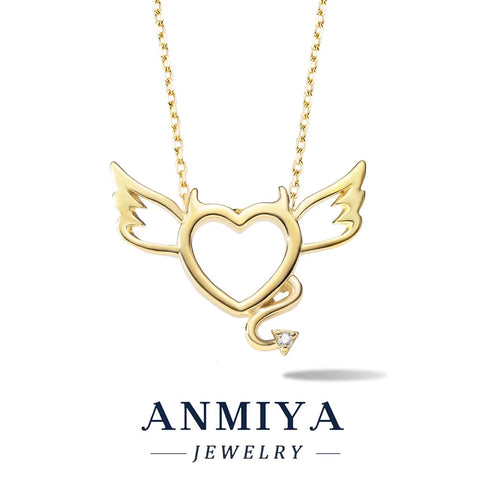 ANMIYA Simple 925 Sterling Silver Heart Zircon Pendant Jewelry European and American Women'S Love Necklace