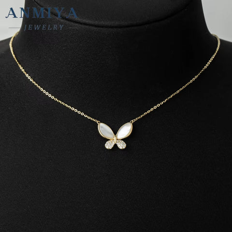 ANMIYA Necklace Golden Plating Fashion Women Jewelry 925 Sterling Silver Butterfly Necklace