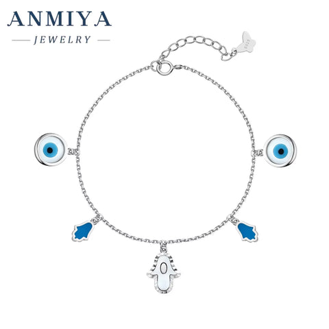925 Sterling Silver Birthday Day Jewelry Gift Fine Jewelry Adjustable Link Chain Sparkling Blue Evil Eyes Bracelet for Women