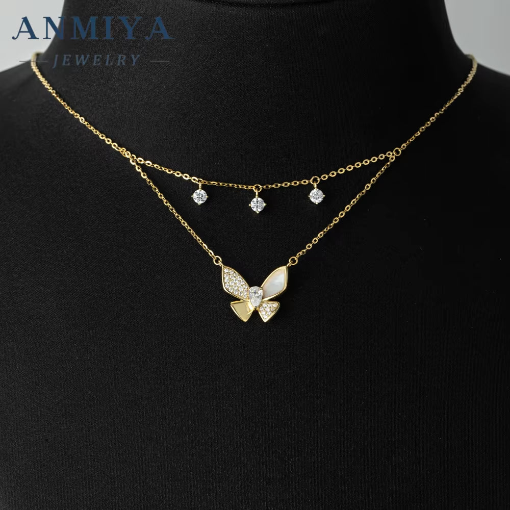Minimalist 925 Silver Jewelry Zirconia Butterfly Pendant Necklace 925 Sterling Silver Necklace for Women