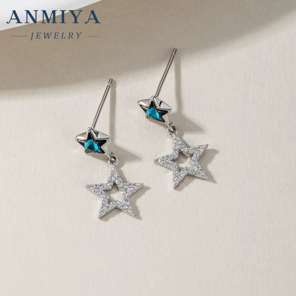 Custom New Designs Fashion Jewelry 925 Sterling Silver Luxury Blue Zircon Star Earrings for Women