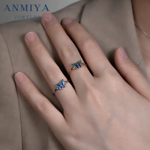 Wholesale Trendy S925 Blue Butterfly Ring, Adjustable Silver Jewelry Bulk Orders for Holiday Gifts, Beach Party