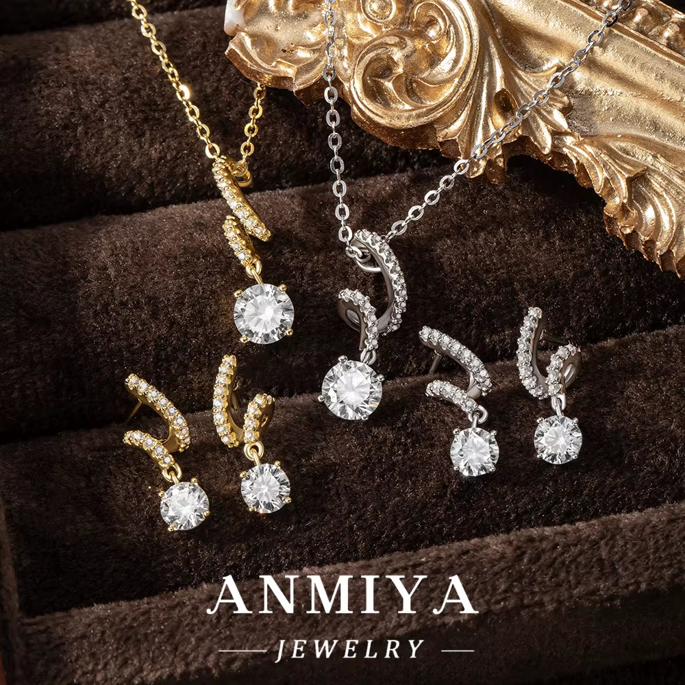 Modern Silver 925 Set Durable Necklace and Earring Sets Minimalist Geometric Line Design Zircon Pendant Accessory for Fashion