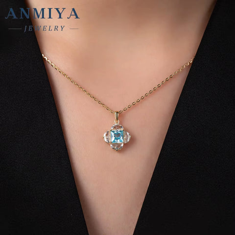 Fashion Jewelry Sets Shiny 925 Silver Zircon Pendant Sky Blue Earrings and Necklace Set Women Cz Earrings Stud Set for Gift