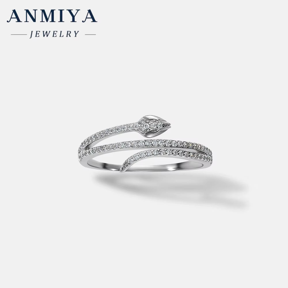 ANMIYA Custom Fashion Diamond Crown Ring 925 Sterling Silver Advanced Snake Shape Cubic Zirconia Fine Jewelry Ring for Women