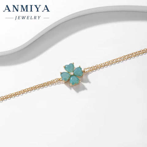 New Sales S925 Sterling Silver Four Flower Clover Bracelet for Women Green Luxury Hand Jewelry