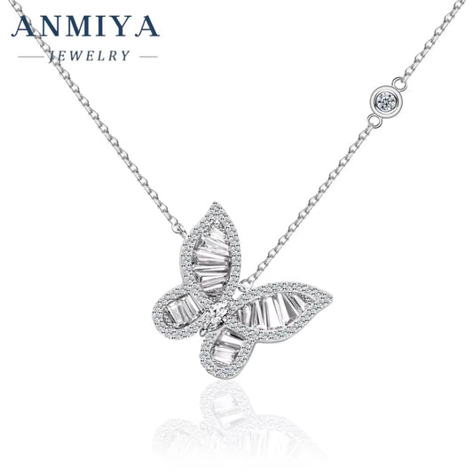 ANMIIYA Necklace 925 Sterling Silver Necklace Chain Charm Luxury Jewelry Butterfly Necklace