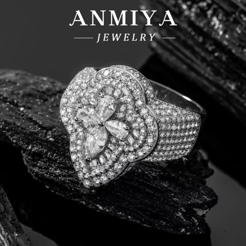 Trendy Unisex Gift Fashion Jewelry Clover Zircon Diamond Studded Ring for Wedding Engagement Party Anniversary