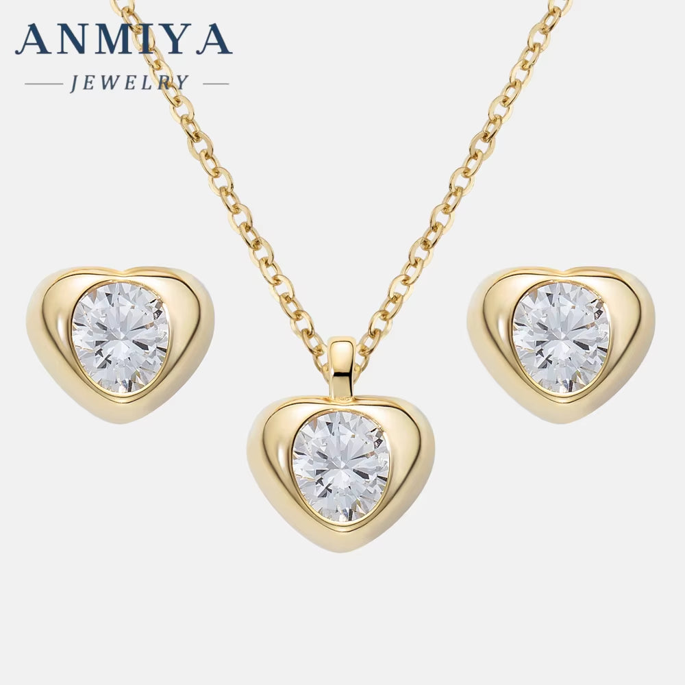 2024 Jewelry Heart Shape Zircon Necklace 925 Silver Jewelry Set for Women 18K Gold Plated Necklace Earring