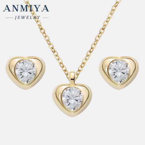 2024 Jewelry Heart Shape Zircon Necklace 925 Silver Jewelry Set for Women 18K Gold Plated Necklace Earring