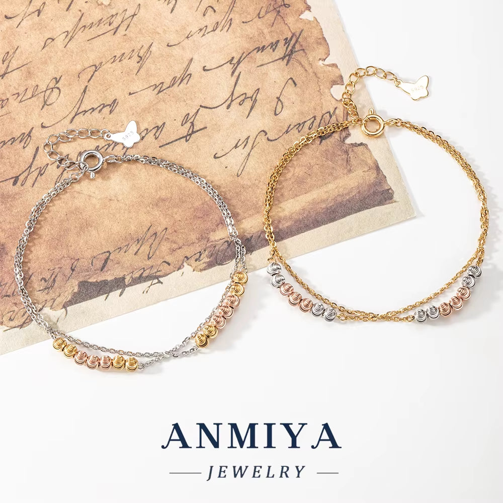 925 Silver Jewelry Layered Clover Bracelet Rose Gold Bead Accents Elegant Mature Style for Luxury Women Jewelry