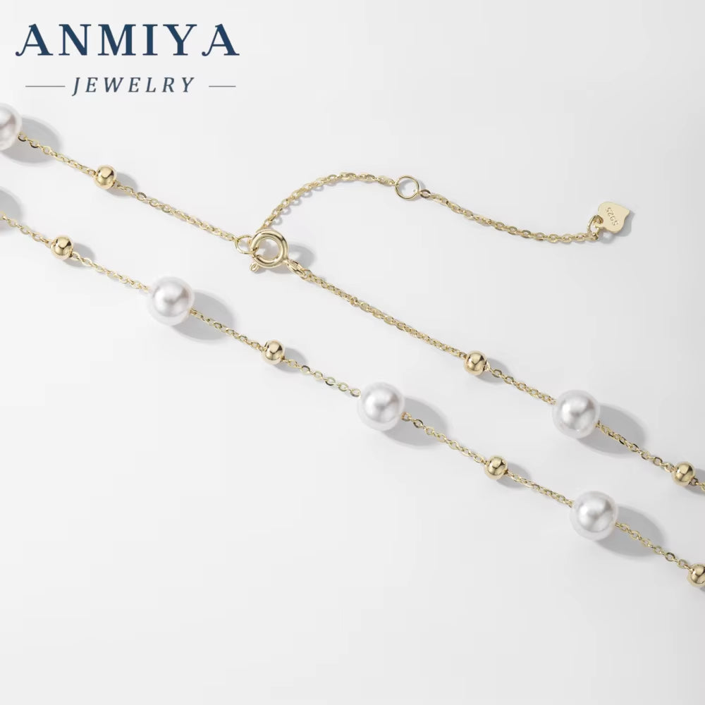 Simple 925 Silver Pearl Charms Necklace Plated Gold Jewelry Link Fresh Water Pearls Necklace for Women Anniversary Gift