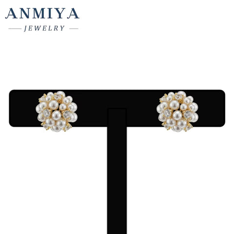 ANMIYA 2024 Earrings Women Plated 925 Sterling Silver CZ Pearl Flower Earrings