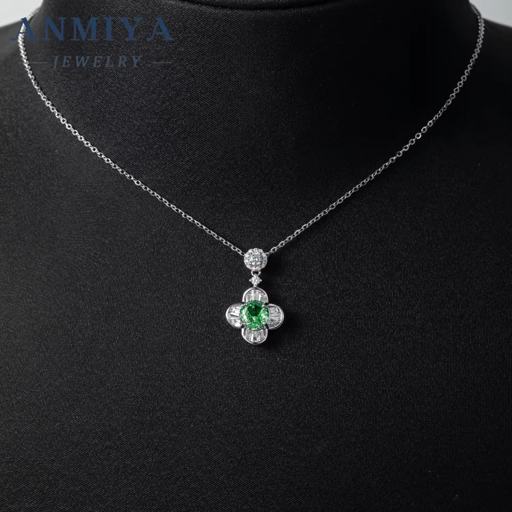 925 Sterling Silver Bling round Brilliant Ice Cut Cubic Zircon Women Four Leaf Clover Choker Pendant Fashion Jewelry Necklaces