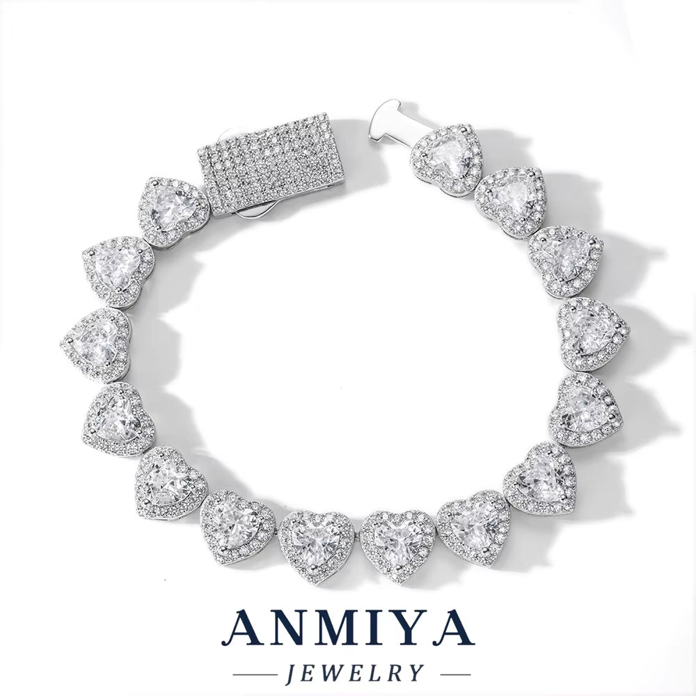 Wholesale Custom Girls Tennis Hand Chain Bracelet 925 Sterling Silver with Heart Shape Zircon Bracelet for Women
