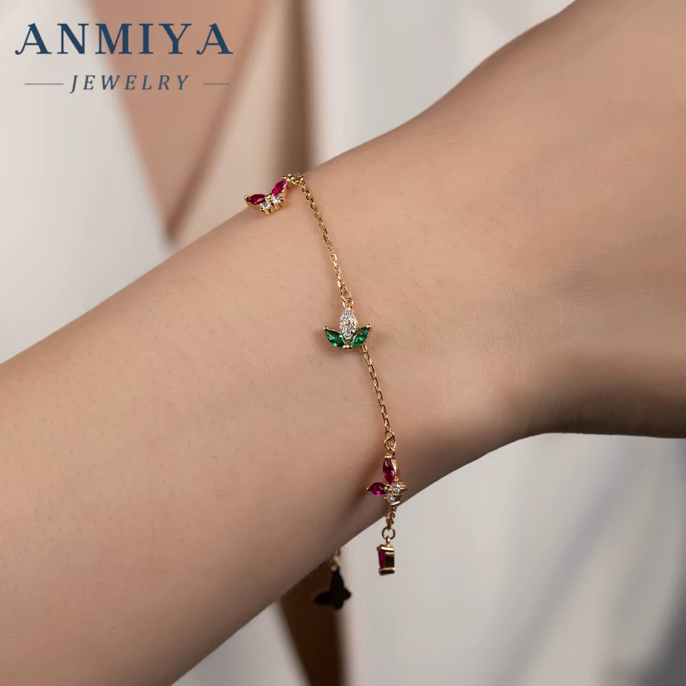 Fashion Trendy 925 Silver Gold Plated Zircon Butterfly Flower Charm Pendant Tassel Bracelet Party Wedding Bracelets for Women
