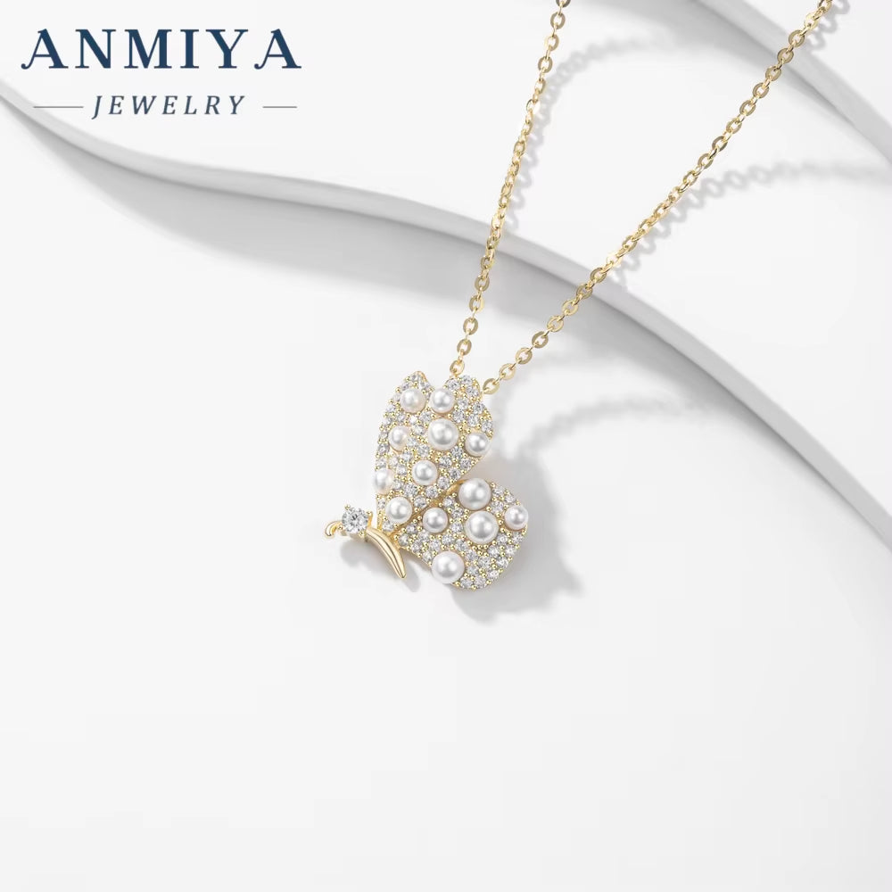 ANMIYA Necklace Golden Plating Fashion Women Jewelry 925 Sterling Silver Butterfly Necklace