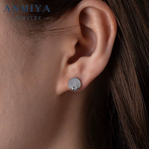 OEM 925 Silver Jewelry Trendy round Shape Charms Stud Lady Dainty Earring Jewelry Plated Stud Shell Earring