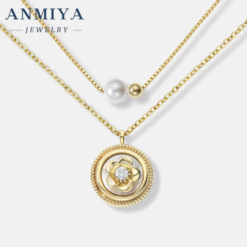 ANMIYA CUSTOM OEM Fine Jewelry Zircon 925 Sterling Silver Fresh Water Pearl Multi-Layered Necklace for Women