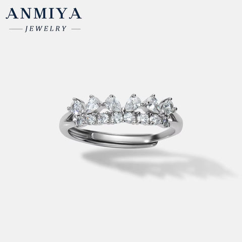 ANMIYA Custom Fashion Diamond Crown Ring 925 Sterling Silver Advanced Snake Shape Cubic Zirconia Fine Jewelry Ring for Women