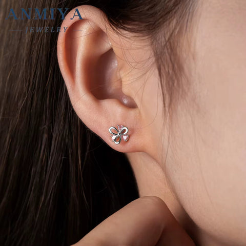 ANMIYA INS Korean Unique Pink Pear Ice Cut Zircon Earrings for Gift Women