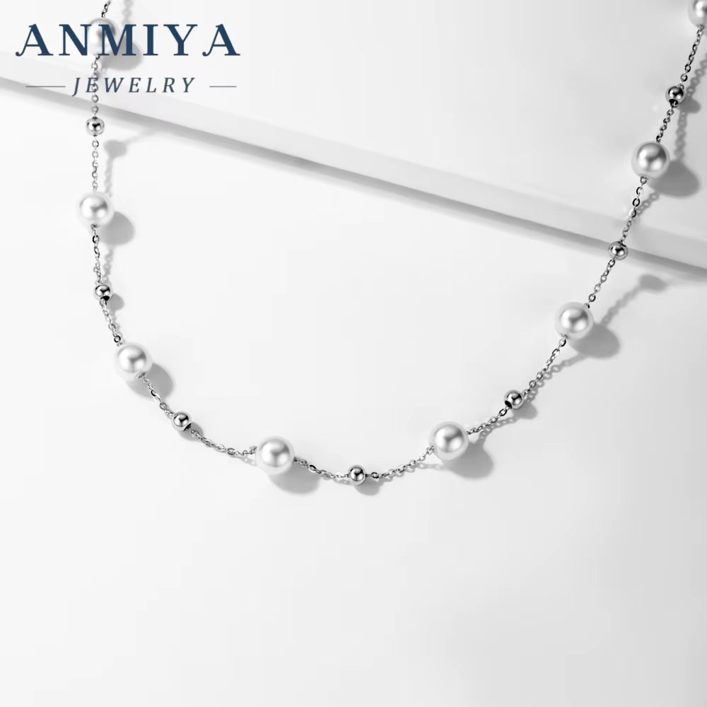 New Arrival 925 Silver Pearl Charms Necklace Link Chain Small Fresh Water Pearls Necklace