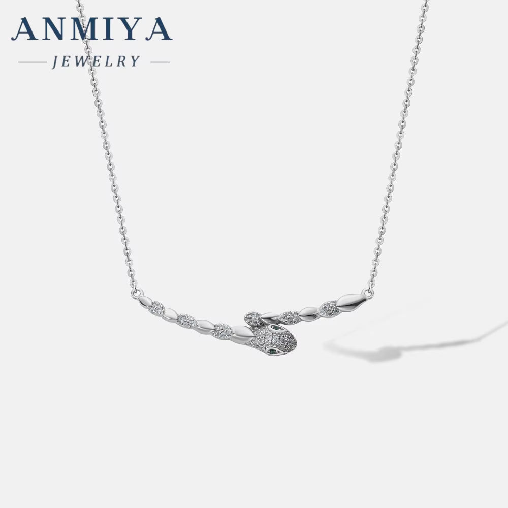 Trendy Fashionable Snake Shape Zircon 925 Sterling Silver Collarbone Necklace for Women Girl