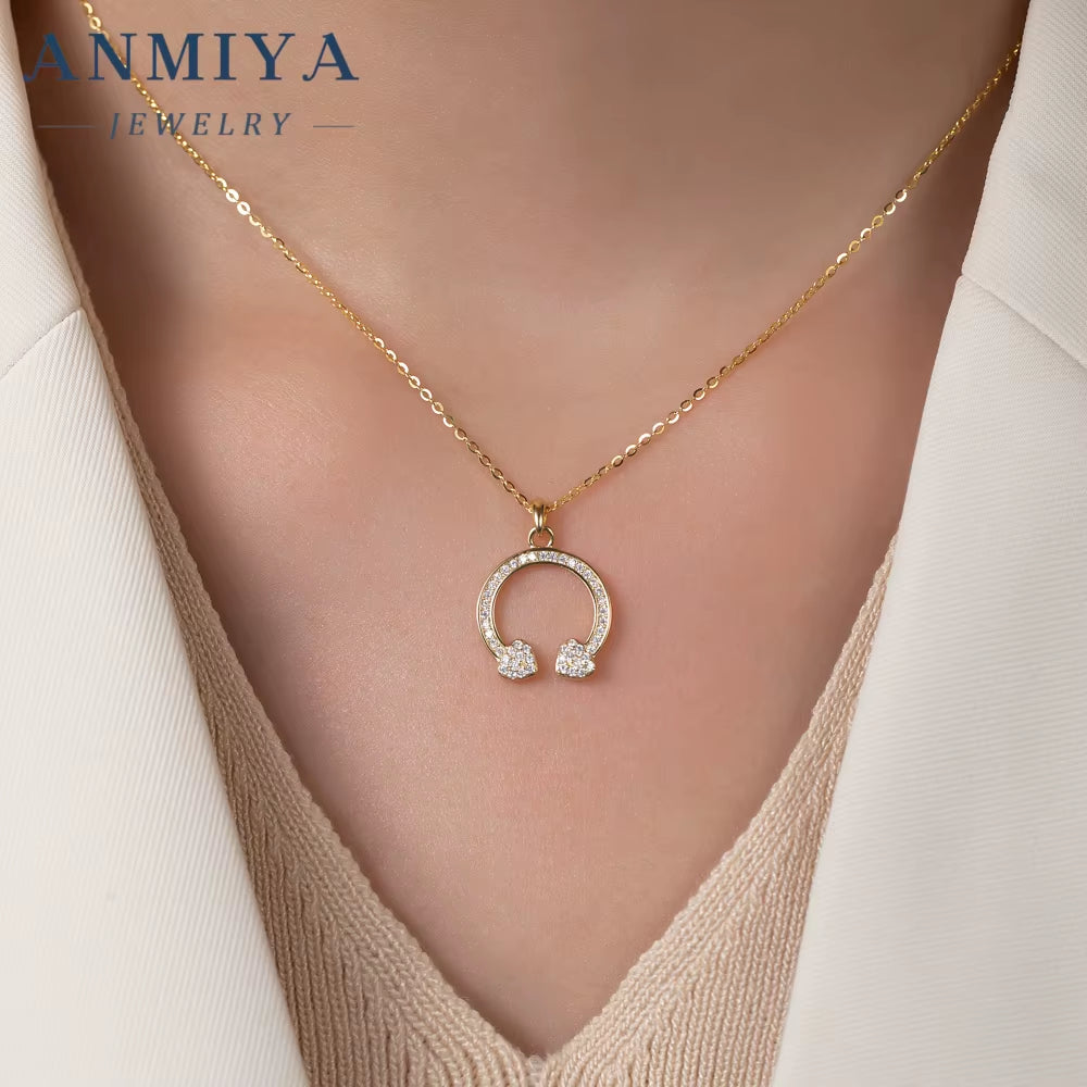 High Quality Dubai Classic 925 Silver 18K Gold Crescent Moon Pendant Necklace