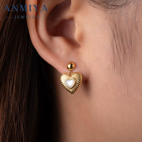 Beautiful Zircon Heart Pendant Necklaces White Shell Diamond Ear Stud 925 Silver Bridal Jewelry Sets for Girls