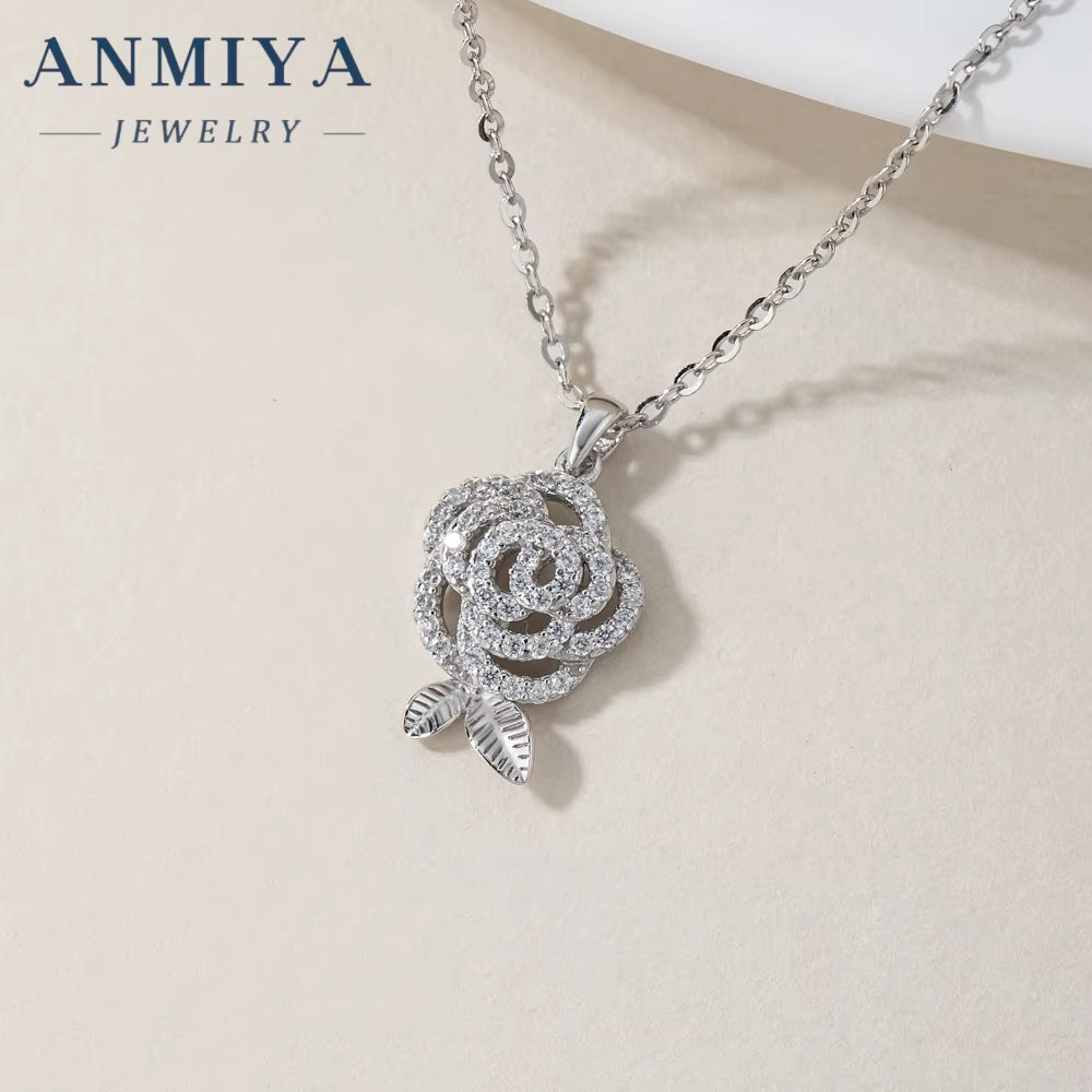 Fashion Luxury Flower Jewelry Set Zircon 925 Silver Zircon Flower Necklace and Earrings Women'S Wedding Party Jewelry