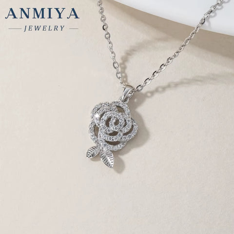 Fashion Luxury Flower Jewelry Set Zircon 925 Silver Zircon Flower Necklace and Earrings Women'S Wedding Party Jewelry