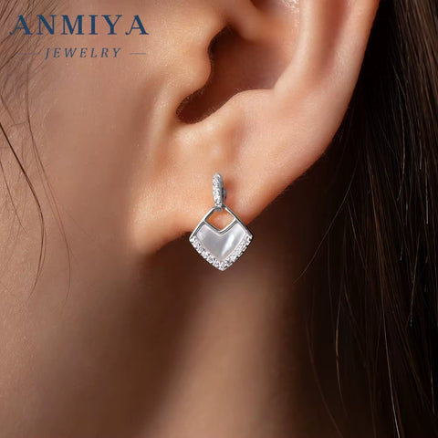 ANMIYA Custom Fineionable Fashion Rhomboid Shape 925 Sterling Silver Shine Earrings for Women